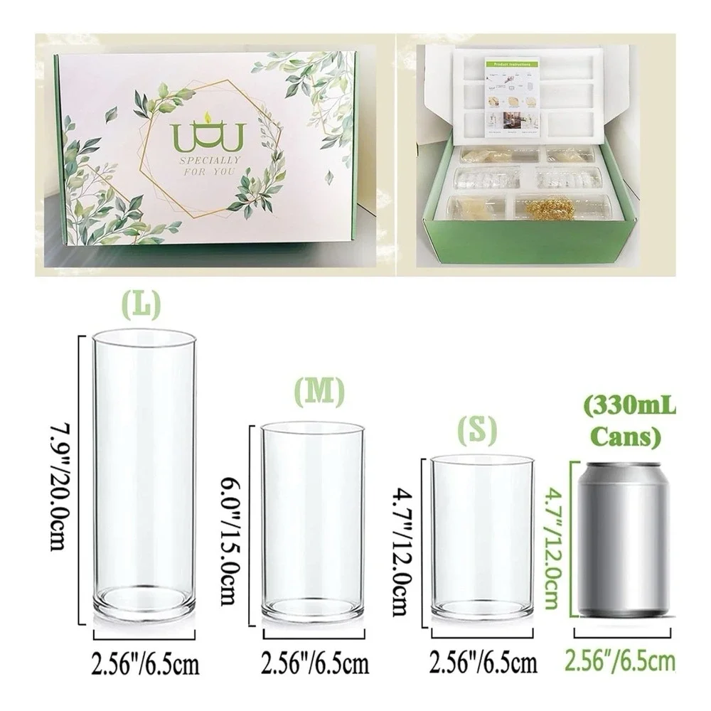 12 Set Glass Vases for Centerpieces with 24 White Floating Candles 80000 Vase...